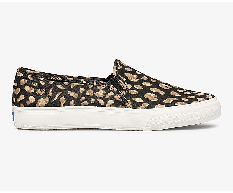 Keds Women's Washable Double Decker Animal Black Leopard Slip On Shoes - BJ0185697